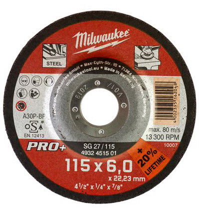 Milwaukee SG 27 / 115 PRO+ csiszolókorong fémhez, hajlított, 115x6.0 mm termék fő termékképe