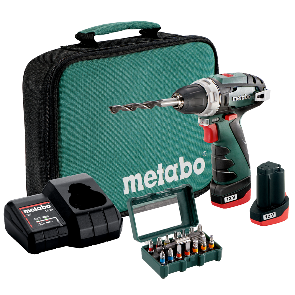 METABO POWERMAXX BS akkumulátoros fúró-csavarozó (2 x 2.0 Ah Li-Power akkuval, szerszámtáskában) + SP bitkészlet (15 részes) termék fő termékképe