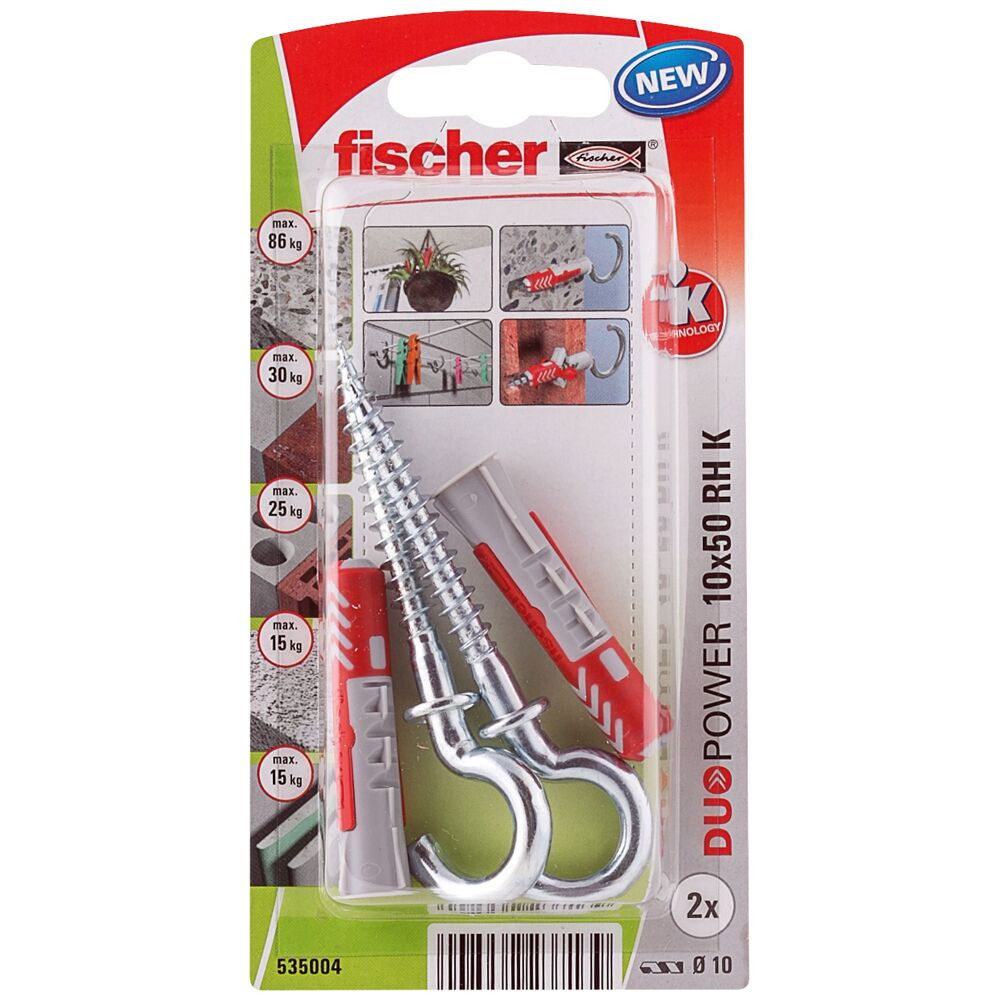 Fischer DUOPOWER dübel 10 x 50 RH K NV - körkampóval, bliszteres, 2 db/csomag termék fő termékképe