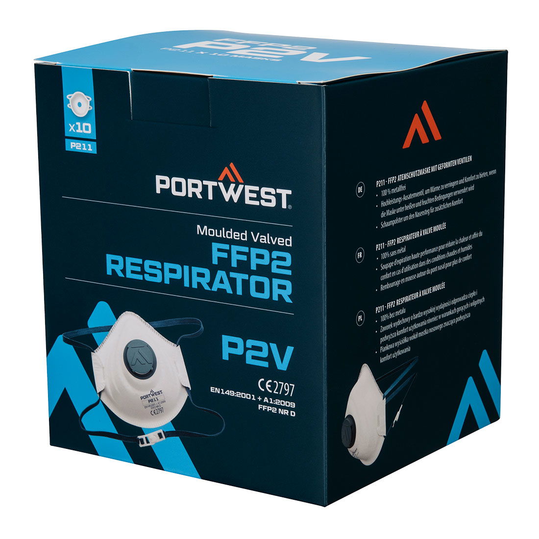 Portwest P211 - FFP2 formázott szelepes pormaszk, fehér, 10 db/csomag termék fő termékképe